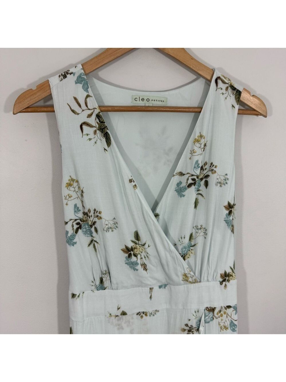 Cleo Petites Blue Floral Midi Dress 14P Wrap Style Sleeveless Ruffle Hem Garden - Picture 4 of 15